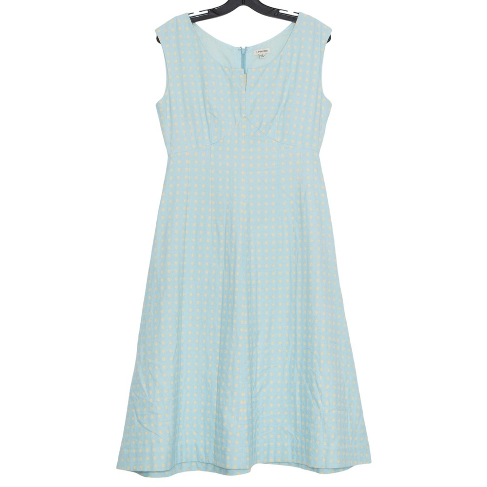 J Peterman Dress Y2K Retro Cottage Coastal Grandma Polka Dot Midi‎ Blue Yellow 6